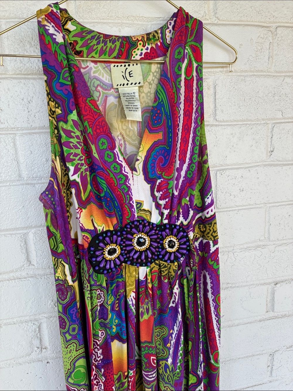 Designer ICE Purple Paisley Multicolor Floral Maxi Dress 12 - Picture 2 of 10